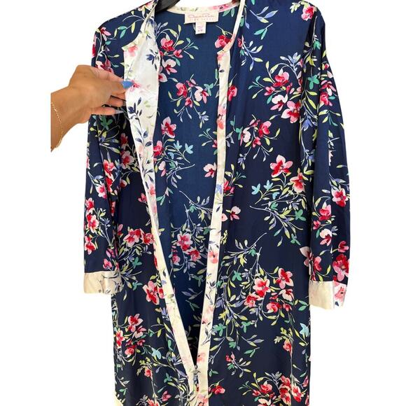 Oscar de la Renta Pink Label Floral Maxi Dress S/M Satin Trim Lounge Gown Luxury - Picture 5 of 11